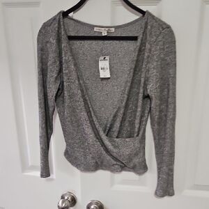 Express Gray Wrap Top with Long Sleeves